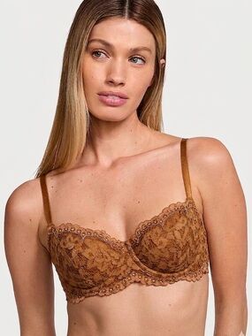 NEW VICTORIA’S SECRET Lined Balconet Bra Floral Lace Mustard Size 34B